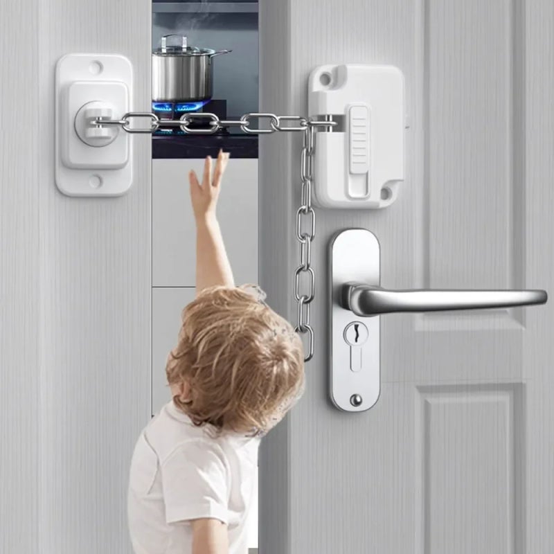 Child Safety Lock: Adjustable Length Child-Proof Keyless Chain Lock - Durable ABS Plastic Easy Installation Safety Accessory for Home Interior Window & Door Use - Image 5