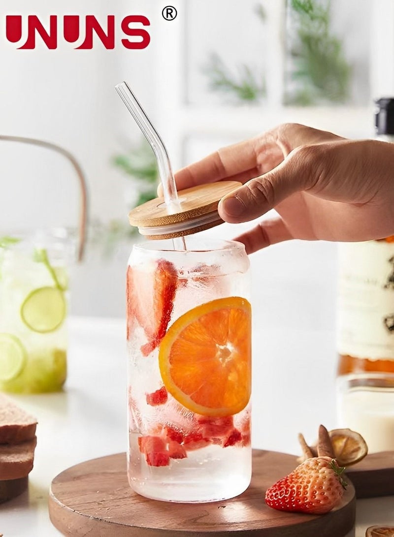 UNUNS طقم أكواب شرب، 4 عبوات سعة 16 أونصة على شكل علبة مع غطاء وقشة، أكواب بيرة، أكواب قهوة مثلجة، 2 فرشاة تنظيف، طقم أكواب سفر - Image 4