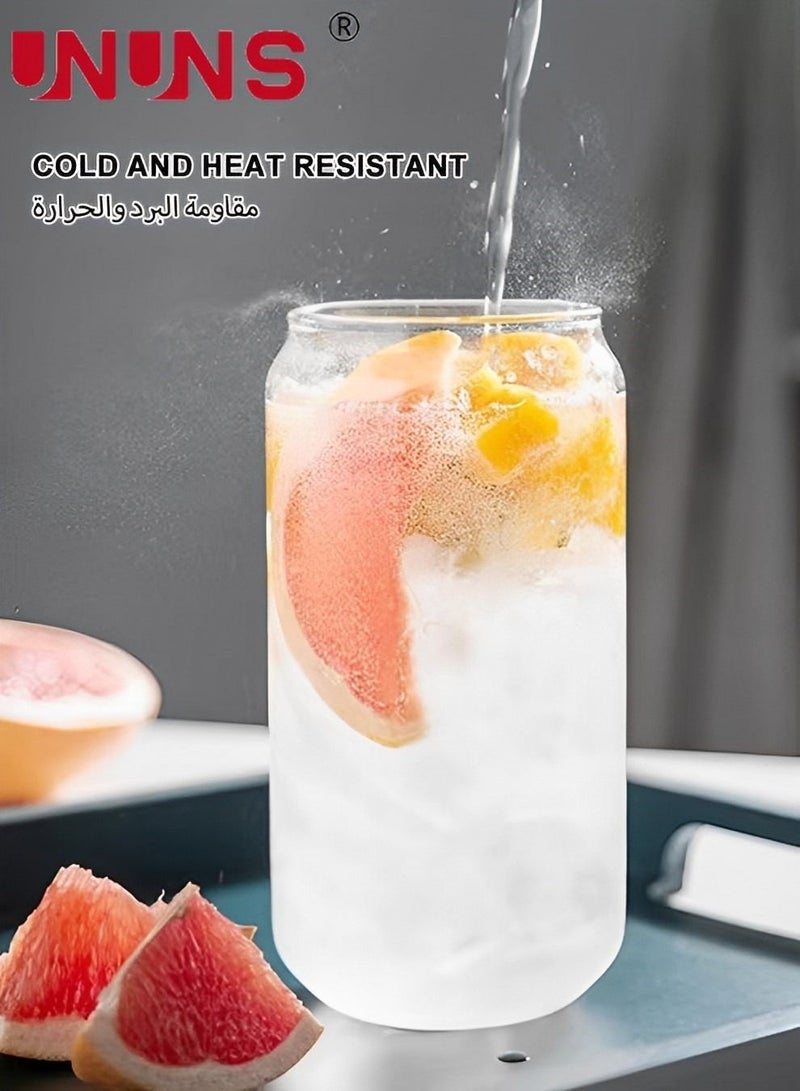 UNUNS طقم أكواب شرب، 4 عبوات سعة 16 أونصة على شكل علبة مع غطاء وقشة، أكواب بيرة، أكواب قهوة مثلجة، 2 فرشاة تنظيف، طقم أكواب سفر - Image 3
