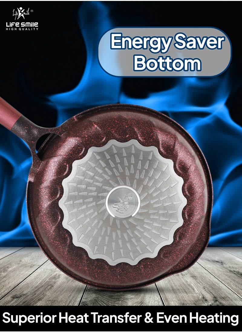 Life Smile - Frying Pan With Lid - 5 Layer Granite Coating Fry Pan | Multiple Hob Compatibility | Heat-Resistant Handle Hanging Loop | Induction bottom - Image 1