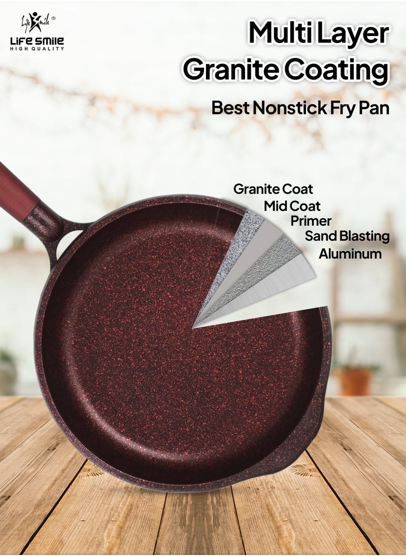 Life Smile - Frying Pan With Lid - 5 Layer Granite Coating Fry Pan | Multiple Hob Compatibility | Heat-Resistant Handle Hanging Loop | Induction bottom - Image 1
