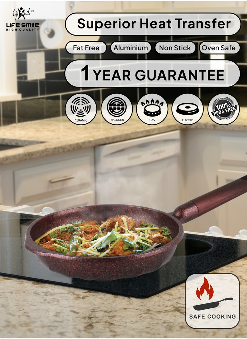 Life Smile - Frying Pan With Lid - 5 Layer Granite Coating Fry Pan | Multiple Hob Compatibility | Heat-Resistant Handle Hanging Loop | Induction bottom - Image 1