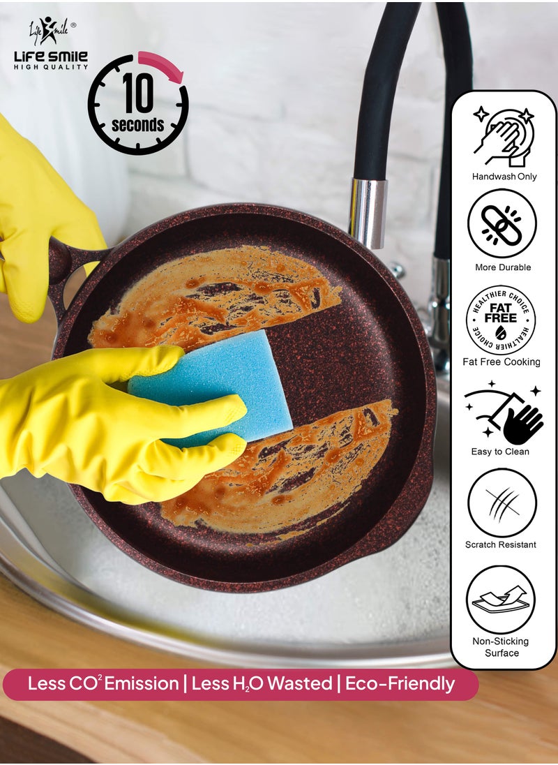 Life Smile - Frying Pan With Lid - 5 Layer Granite Coating Fry Pan | Multiple Hob Compatibility | Heat-Resistant Handle Hanging Loop | Induction bottom - Image 1