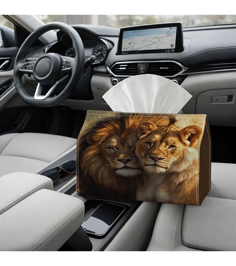 1pc 18cm X 13cm 7in X 5.1in Two Lions in Close Portrait Tissue Box Sophisticated Artistic Tissue Paper Holder for Office Decorative Napkin Case with Painting Rectangular Suitable for Living Room - Image 5
