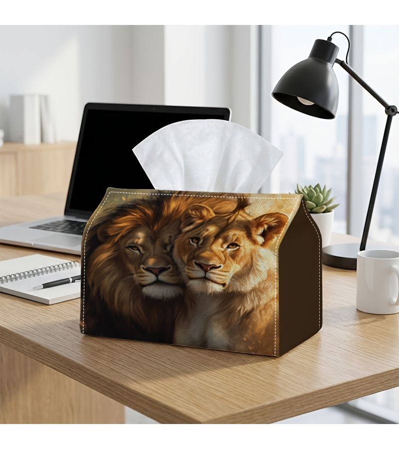 1pc 18cm X 13cm 7in X 5.1in Two Lions in Close Portrait Tissue Box Sophisticated Artistic Tissue Paper Holder for Office Decorative Napkin Case with Painting Rectangular Suitable for Living Room - Image 3