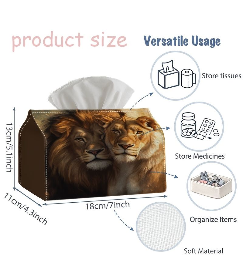 1pc 18cm X 13cm 7in X 5.1in Two Lions in Close Portrait Tissue Box Sophisticated Artistic Tissue Paper Holder for Office Decorative Napkin Case with Painting Rectangular Suitable for Living Room - Image 4