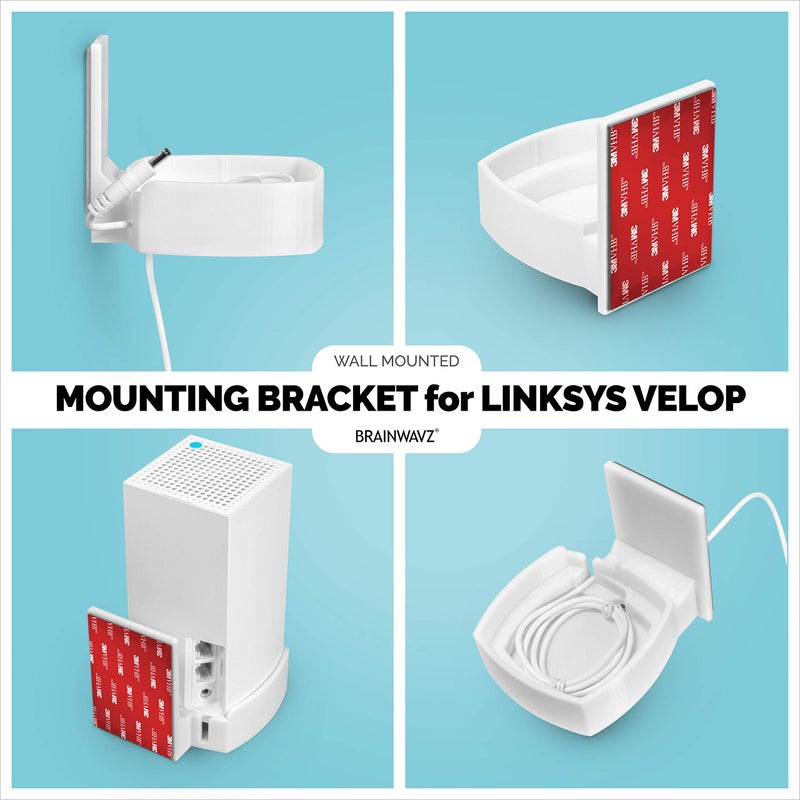 BRAINWAVZ Screwless Wall Mount for Linksys Velop Home WiFi Mesh Holder, No Tools Required, Easy to Install, No Mess, Strong VHB Adheasive Mount, White by Brainwavz - Image 4