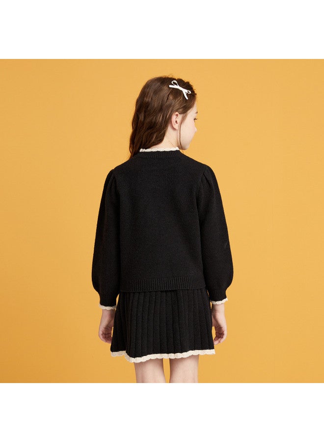 DEESHA Lace High-neck Set】25 Autumn/winter Girls' Cable Knit Dress Two-piece Set For Children - Image 3