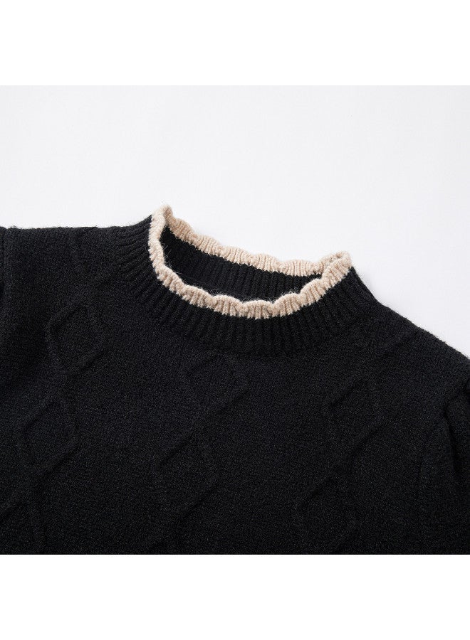 DEESHA Lace High-neck Set】25 Autumn/winter Girls' Cable Knit Dress Two-piece Set For Children - Image 5