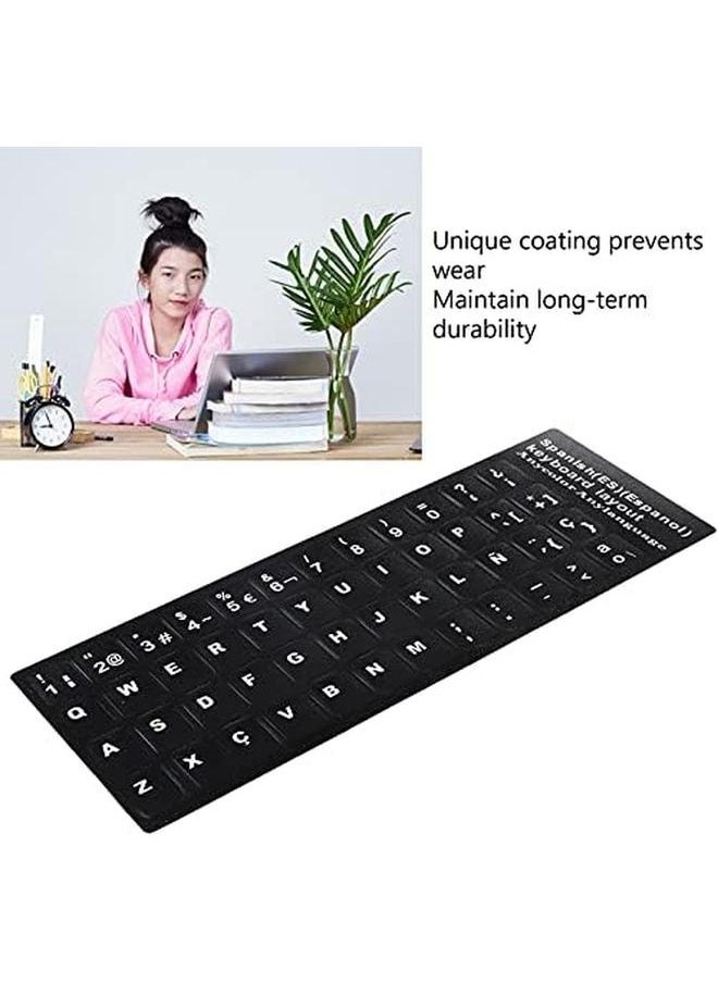 erorex - Pc Keyboard Stickers Pvc Material Waterproof Spanish Keyboard Stickers Black Background Easy To Apply Dustproof For Computer Keyboard Accessories - Image 1