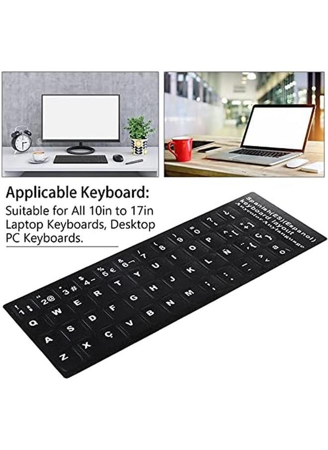 erorex - Pc Keyboard Stickers Pvc Material Waterproof Spanish Keyboard Stickers Black Background Easy To Apply Dustproof For Computer Keyboard Accessories - Image 1
