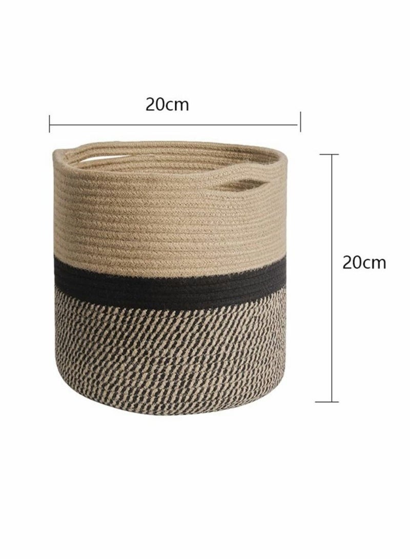 Excefore Sturdy Jute Rope Plant Basket Modern Woven Basket up 7.8 Inch Flower Pot, Storage Organizer Basket Rustic Home Decor, Black Stripes  - Image 5