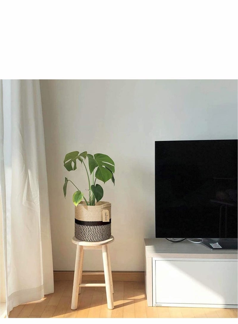 Excefore Sturdy Jute Rope Plant Basket Modern Woven Basket up 7.8 Inch Flower Pot, Storage Organizer Basket Rustic Home Decor, Black Stripes  - Image 2