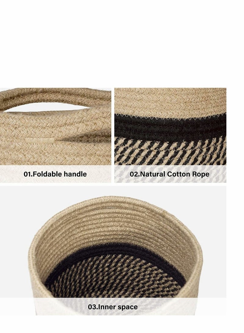 Excefore Sturdy Jute Rope Plant Basket Modern Woven Basket up 7.8 Inch Flower Pot, Storage Organizer Basket Rustic Home Decor, Black Stripes  - Image 4