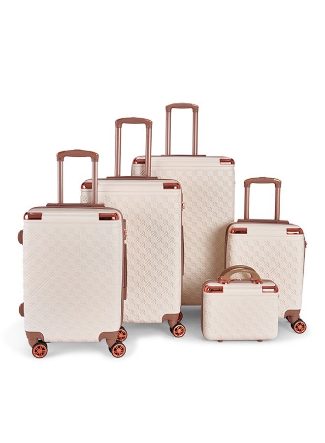 ليمرا طقم شنط سفر مكون من 5 حقائب أمتعة بـ 4 عجلات بتصميم صلب و حديث بيج/ذهبي - Image 1