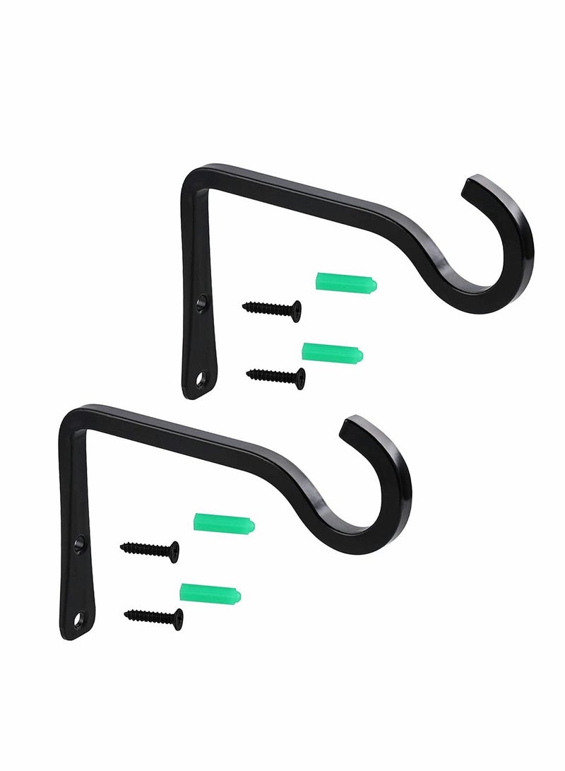 KASTWAVE Hanging Plant Hook, 6 Inch Metal Wall Hook Plant Hanger Bracket Shepherds Hook, for Hanging Bird Feeders, Wind Chimes, Flower Baskets, Lanterns, Outdoor Decoration Hooks (2 Pack, Black)  - Image 1
