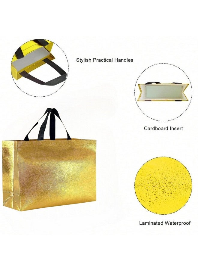 Evafly Gift Bag Large Size Pack of 10 : L12 x W17 x D5 inch|Resuable Non-Woven Shiny Metallic Laminated|Haldi Return Gifts, Jute Bags for Return Gift,Return Gift For Birthday - Large Golden - Image 4