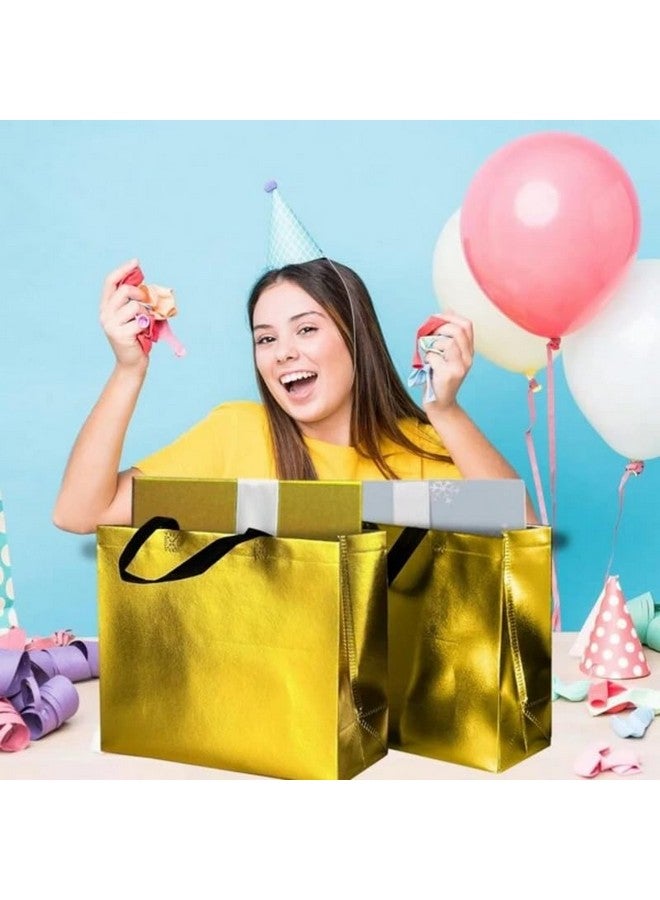 Evafly Gift Bag Large Size Pack of 10 : L12 x W17 x D5 inch|Resuable Non-Woven Shiny Metallic Laminated|Haldi Return Gifts, Jute Bags for Return Gift,Return Gift For Birthday - Large Golden - Image 5