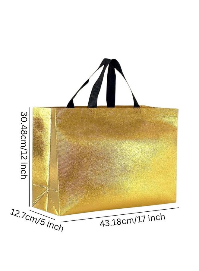 Evafly Gift Bag Large Size Pack of 10 : L12 x W17 x D5 inch|Resuable Non-Woven Shiny Metallic Laminated|Haldi Return Gifts, Jute Bags for Return Gift,Return Gift For Birthday - Large Golden - Image 2