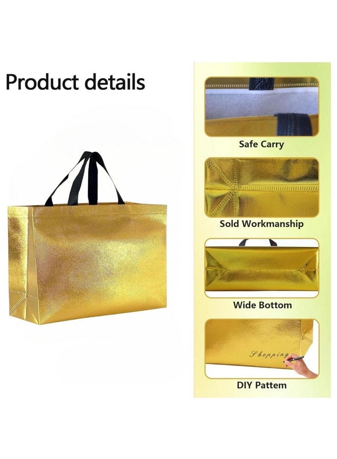 Evafly Gift Bag Large Size Pack of 10 : L12 x W17 x D5 inch|Resuable Non-Woven Shiny Metallic Laminated|Haldi Return Gifts, Jute Bags for Return Gift,Return Gift For Birthday - Large Golden - Image 3