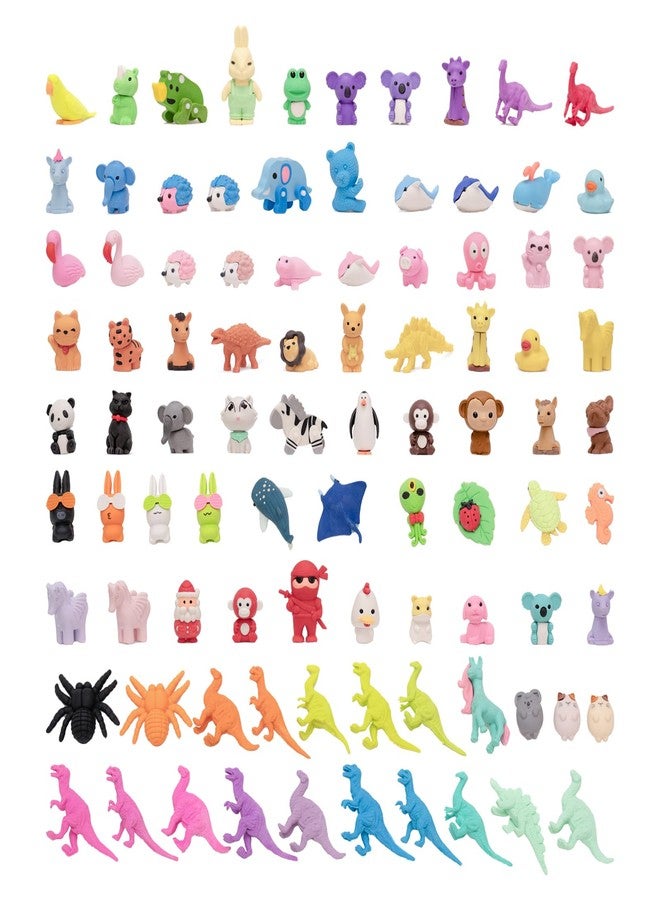 CLOCK KING 90Pcs 3D Animal Erasers for Kids, All are Animal Styles, Random Desktop Pets Toys Gifts, Mini Puzzle Classroom Rewards, Kids Party Favors Back to School Supplies - Image 1
