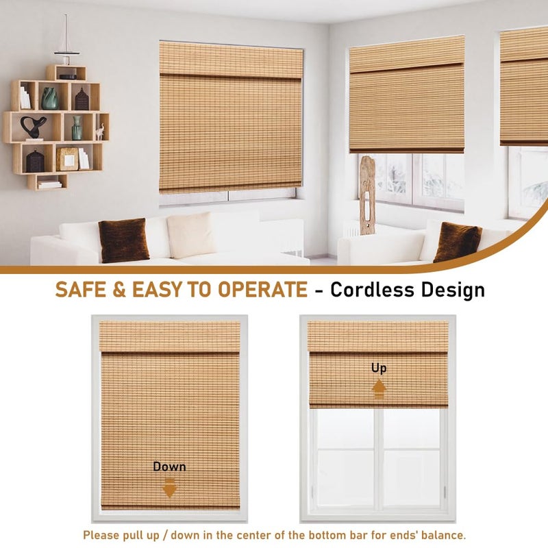 SEEYE Cordless Bamboo Roman Shades, Blackout Natural Bamboo Blinds for Indoor Windows, Roll Up Blind Privacy Shade for Home, Office, Door, UV Resistant & Easy to Install, 30" W x 64" H, Carbonized - Image 5