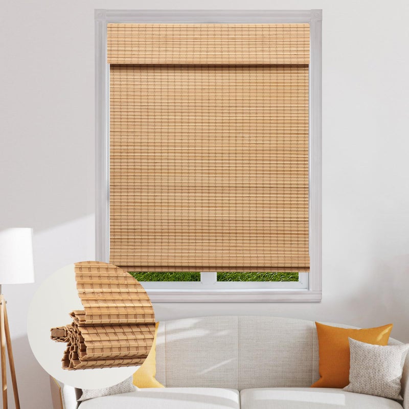 SEEYE Cordless Bamboo Roman Shades, Blackout Natural Bamboo Blinds for Indoor Windows, Roll Up Blind Privacy Shade for Home, Office, Door, UV Resistant & Easy to Install, 30" W x 64" H, Carbonized - Image 1