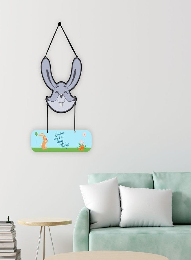 CVANU Enjoy the Little Things & Funny Rabbit Face Laser Cut Wooden Wall Hanging Board for Wall Decoration (19inchX12inch)_W151 - Image 1