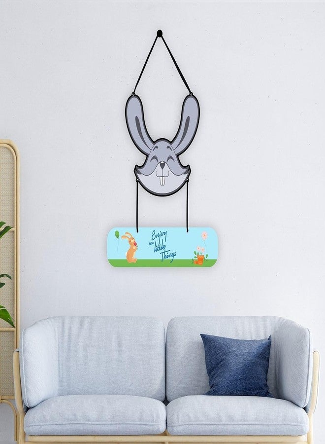 CVANU Enjoy the Little Things & Funny Rabbit Face Laser Cut Wooden Wall Hanging Board for Wall Decoration (19inchX12inch)_W151 - Image 3
