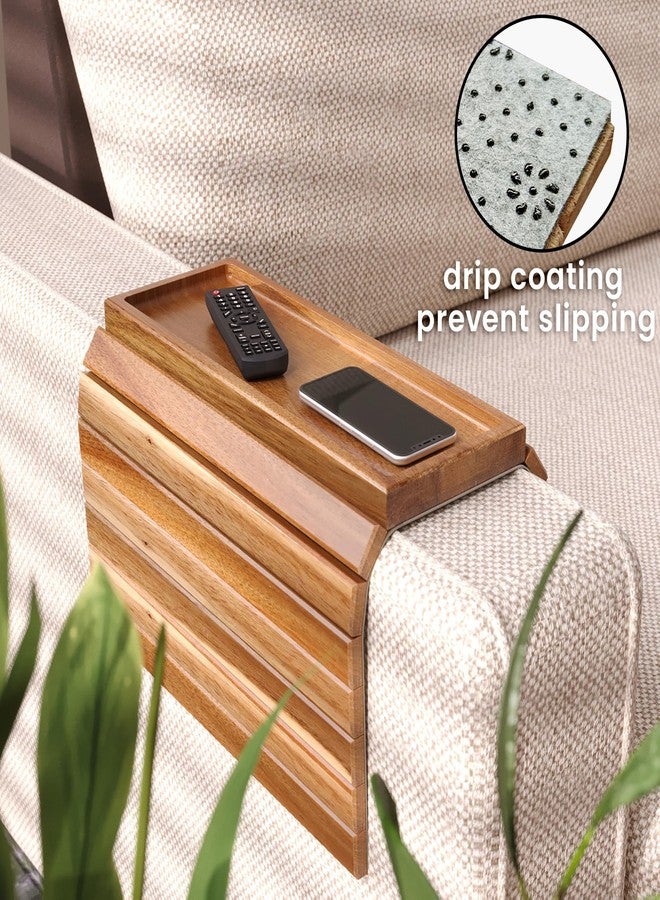 Danfoxer Sofa Arm Tray,Acacia Wood Folding Couch Arm Tray,Sofa Armrest Trays with Anti-Slip Pad for Drinks,Snacks,Phone,Remote Control 2 PC - Image 4