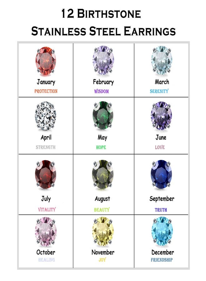 Top Plaza 12 Pairs Stud Earrings Set for Women 316L Surgical Hypoallergenic Stainless Steel Earrings Birthstone CZ Cubic Zirconia Stud Earrings for Women - 3mm - Image 5