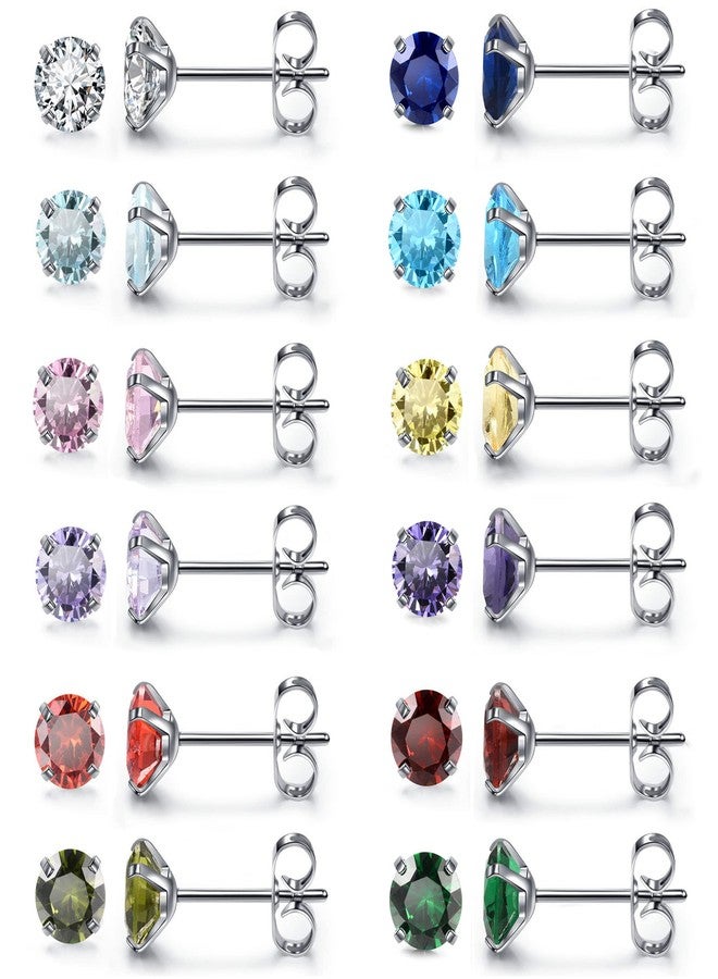 Top Plaza 12 Pairs Stud Earrings Set for Women 316L Surgical Hypoallergenic Stainless Steel Earrings Birthstone CZ Cubic Zirconia Stud Earrings for Women - 3mm - Image 1
