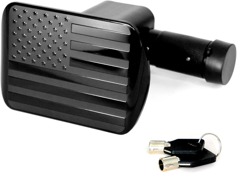 eVerHITCH USA American Black Metal Flag Hitch Cover (Fits 2.5" Receiver, Black with Hitch Lock) - Image 1