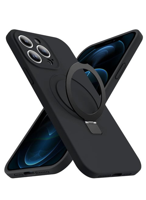 iPhone 12 Pro Max MagSafe Case with Magnetic Invisible Stand,【Full Shockproof Protection】Soft Silicone Phone Cover with Kickstand for Apple 12 Pro Max (Black)