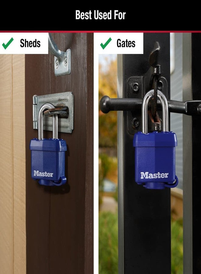 Master Lock 312TRI Laminated Padlock with Key & Thermoplastic Shell, Blue, Pack of 3 Keyed-Alike, 1-9/16-inch - Image 3
