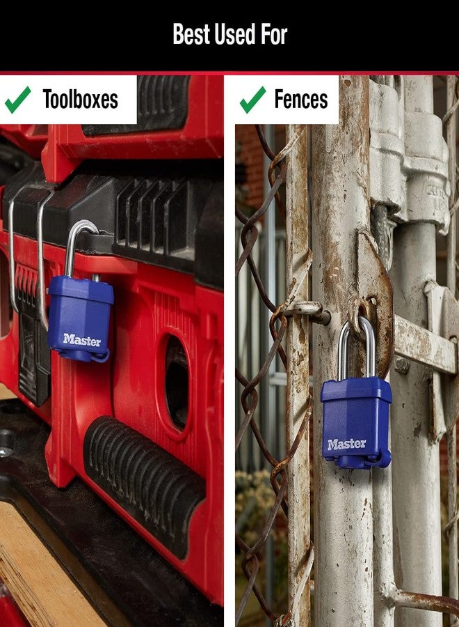 Master Lock 312TRI Laminated Padlock with Key & Thermoplastic Shell, Blue, Pack of 3 Keyed-Alike, 1-9/16-inch - Image 4