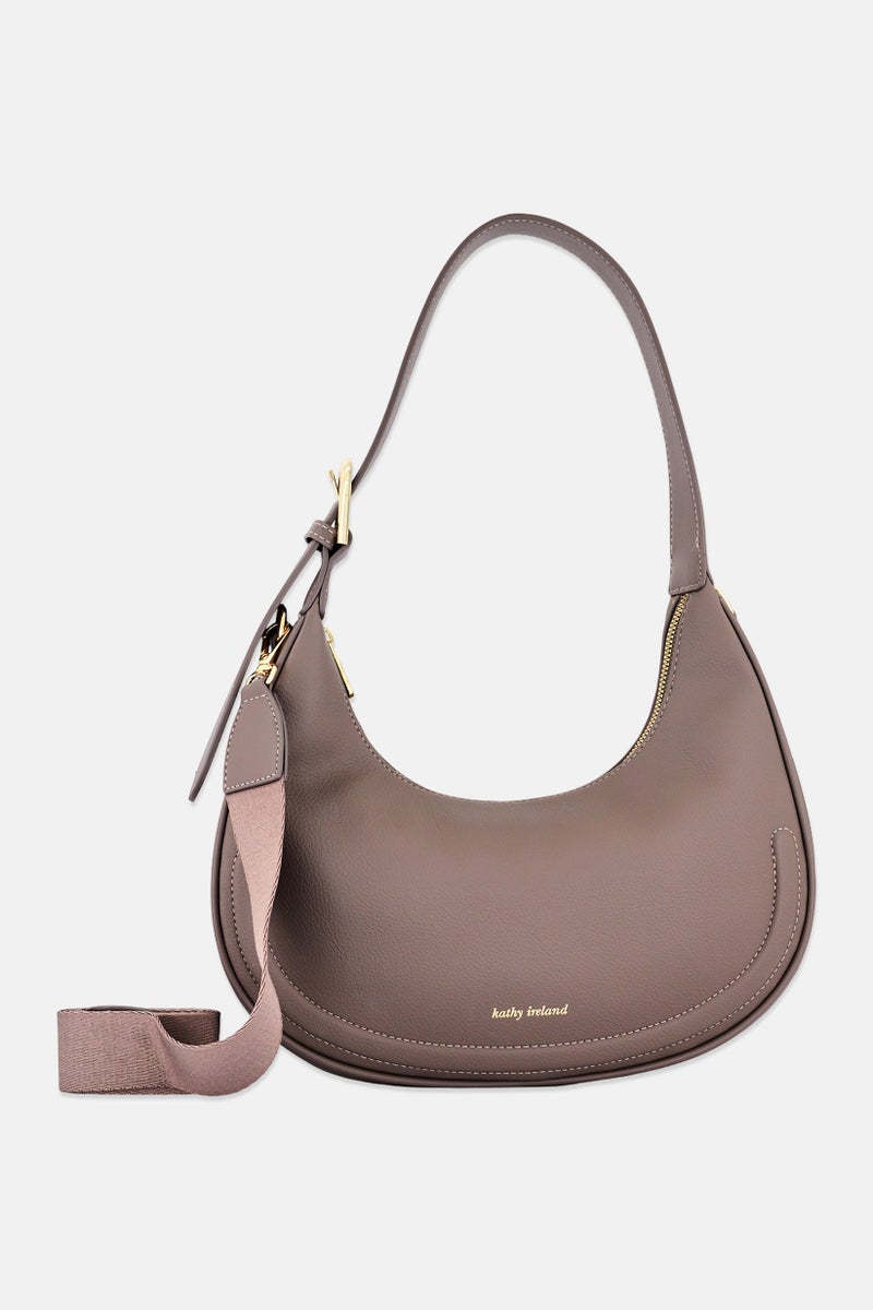 Kathy Ireland Women Brand Logo Shoulder Bag, Taupe - Image 1