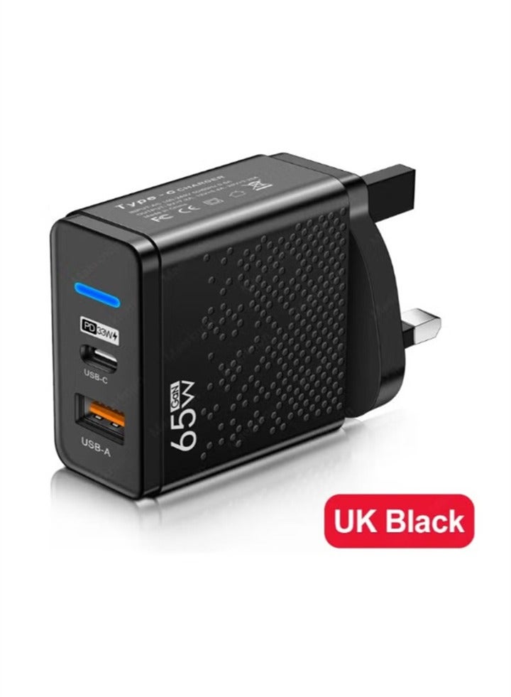 65W GaN Charger USB C Power Adapter Dual Type A and Type C Wall Charging Plug GaN Compatible with Steam Deck, iPhone, iPad, Oneplus, Huawei, Lenovo, HP, Asus, Ace, Xiaomi, Samsung