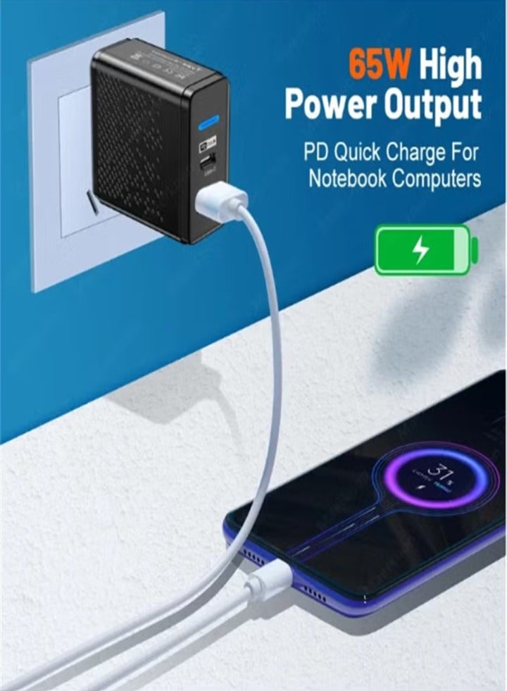 65W GaN Charger USB C Power Adapter Dual Type A and Type C Wall Charging Plug GaN Compatible with Steam Deck, iPhone, iPad, Oneplus, Huawei, Lenovo, HP, Asus, Ace, Xiaomi, Samsung - Image 4