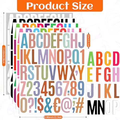 AZUREAL 1000 Piece 20 Sheet Letter Sticker, 2 Inch Large Alphabet Stickers, Self Adhesive Vinyl Letter Stickers, Waterproof Alphabet & Number Sticker for Mailbox, Window, House Number Sign, Address Number - Image 2