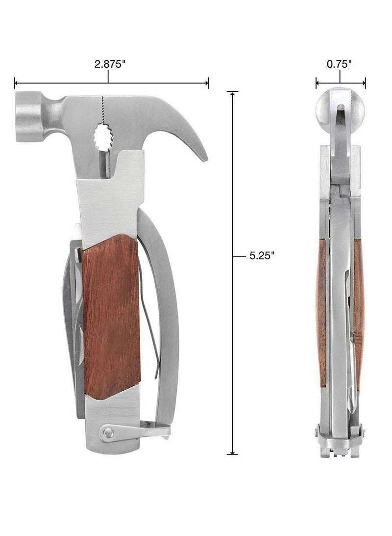 Excefore 14-in-1 Stainless Steel Multitool Solid Wood Lifesaving Hammer, Emergency Escape Tool With Knife, Plier, Screwdrivers, Saw, Fish Descaler, Wrench, Bottle Opener Perfect for Camping, Outdoors - Image 4