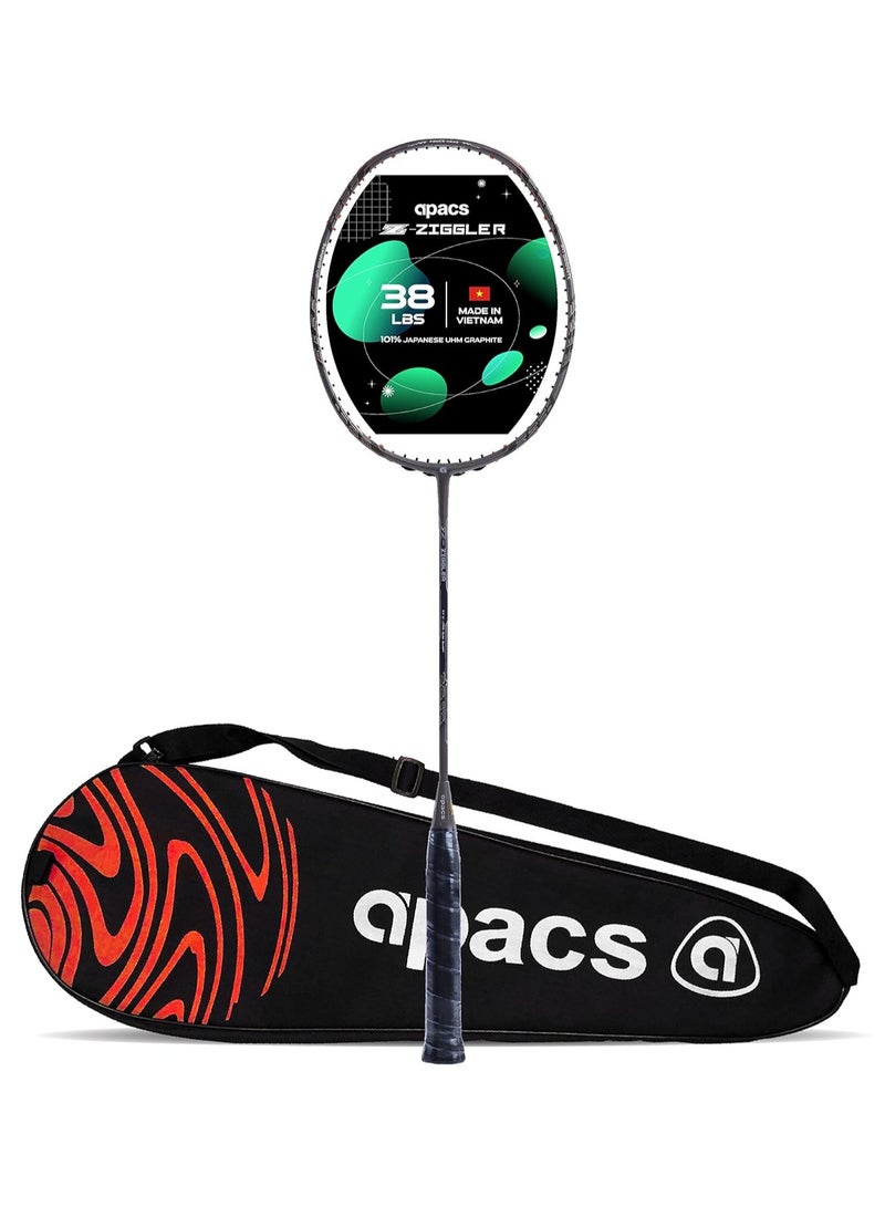 Apacs Z-Ziggler Unstrung Badminton Racket – Ultra-Durable Japanese Graphite, Extra Slim Shaft (6.4mm), Lightweight (85-87g), 38 LBS High Tension, Power Head Design, G2 Grip  - Image 1