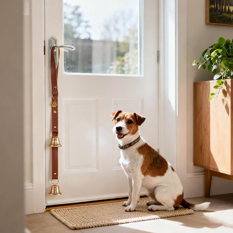 FOLKSMATE Leather Dog Door bells for Potty Training, Big Brass Puppy Dog Door Bells Extra Loud for Dogs Training, Housebreaking, Door Knob, Dog Bell to Ring to Go Outside Puppy Pet Supplies Leather 2Packs - Image 2