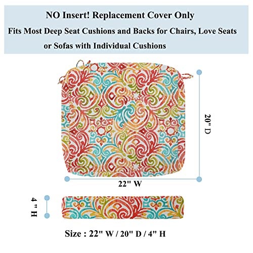 FUNHOME Patio Cushion Covers 22 x 20 x 4 Inch, No Insert! 2 Pack Water Repellent Outdoor Chair Seat Cushion Slip Covers with Zipper and Tie, Replacement Cover Only(Corinthian Dapple) - Image 3
