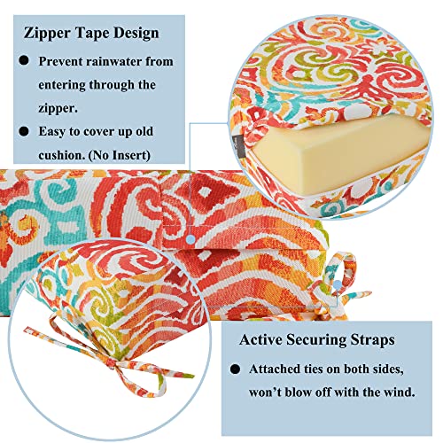 FUNHOME Patio Cushion Covers 22 x 20 x 4 Inch, No Insert! 2 Pack Water Repellent Outdoor Chair Seat Cushion Slip Covers with Zipper and Tie, Replacement Cover Only(Corinthian Dapple) - Image 4