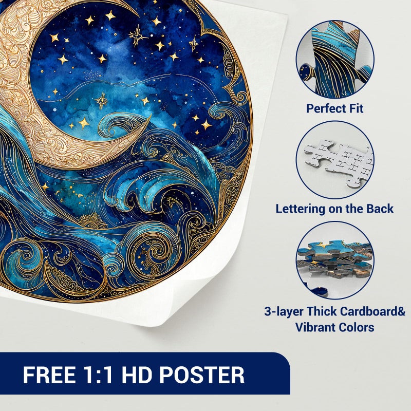 DOCRAGI 1000 Piece Puzzle for Adults - Waves Stars and Moon Jigsaw Puzzles - Impossible Hard Difficult Challenging Jigsaw Puzzle -Brain Teaser Adult Puzzles - Christmas Birthday Gifts for Women/Men - Image 4