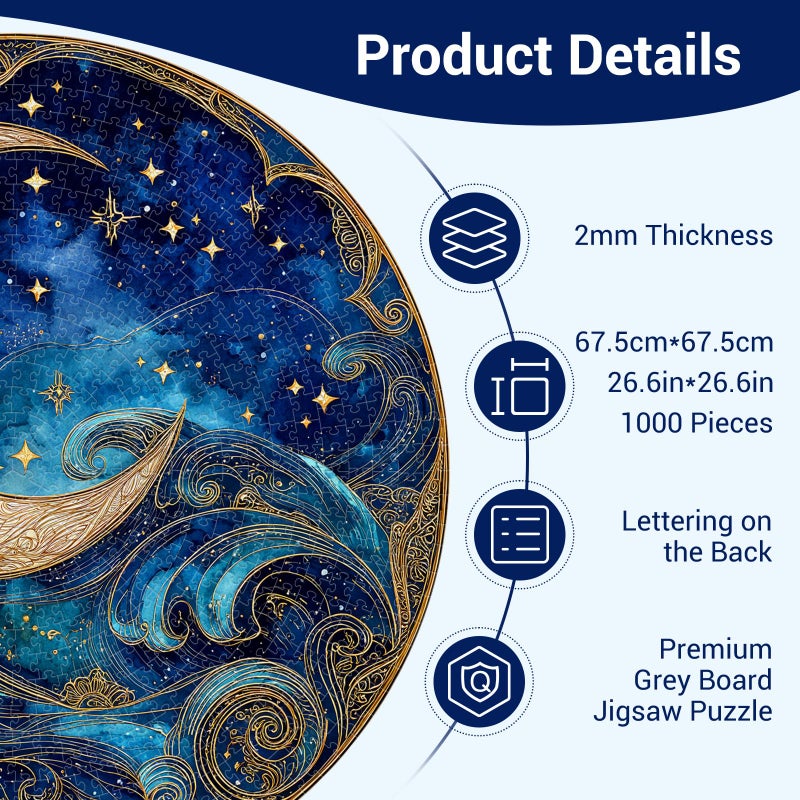 DOCRAGI 1000 Piece Puzzle for Adults - Waves Stars and Moon Jigsaw Puzzles - Impossible Hard Difficult Challenging Jigsaw Puzzle -Brain Teaser Adult Puzzles - Christmas Birthday Gifts for Women/Men - Image 3