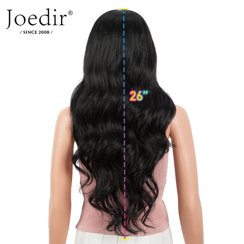 Joedir 26" Big Curly Wavy Lace Front with 1.5"x4.5" Deep Parting HD Lace Wigs With Baby Hair High Temperature Synthetic Long Body Wave Wig For Women 180% Density(Black Color) - Image 4