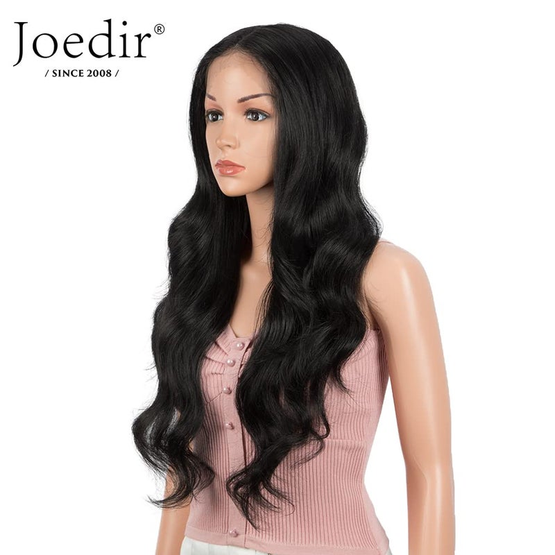 Joedir 26" Big Curly Wavy Lace Front with 1.5"x4.5" Deep Parting HD Lace Wigs With Baby Hair High Temperature Synthetic Long Body Wave Wig For Women 180% Density(Black Color) - Image 3