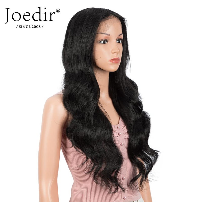 Joedir 26" Big Curly Wavy Lace Front with 1.5"x4.5" Deep Parting HD Lace Wigs With Baby Hair High Temperature Synthetic Long Body Wave Wig For Women 180% Density(Black Color) - Image 2